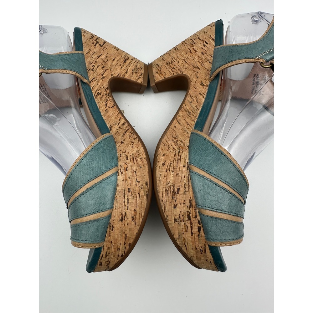 Miz Mooz Corbin Sandals Womens 7.5 Teal Blue Leather Cork Platform Block Heel - Picture 4 of 16